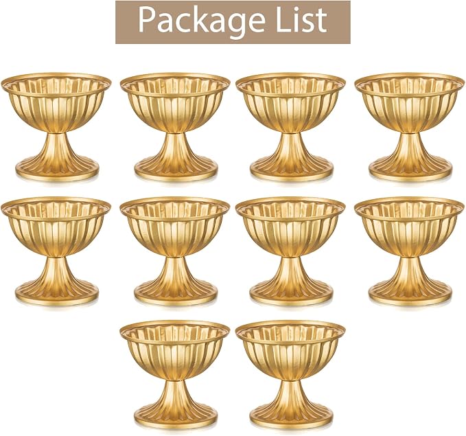 Sziqiqi Gold Metal Urn Vase, Compote Vases for Wedding Centerpiece, 10Pcs | 3.7in Small Golden Flower Arrangement Pots, Table Decorations Bowl Planter for Wedding, Event, Party, Home Decor
