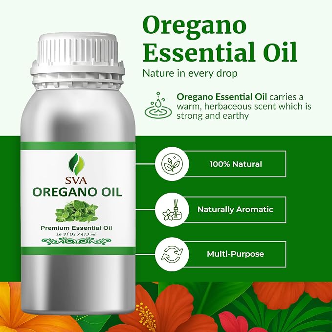 SVA Oregano Essential Oil 16 Fl Oz – for Diffuser, Skin & Hair Care – Ideal for Massage & DIY Blends