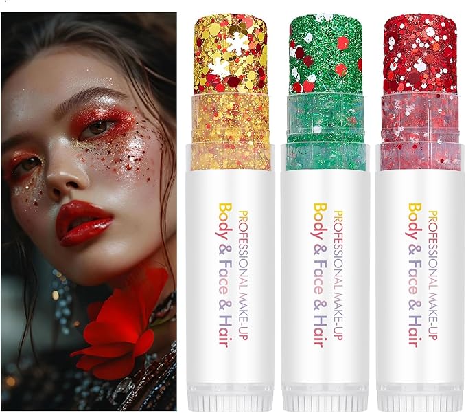 Green Body Glitter Stick, Holographic Sequins Face Glitter Neon Outfit Singer Concert Music Rave Festival Party Accessories Hair Glitter Gel.