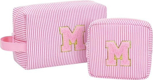 MONSTINA Valentine's Gifts for Mom, Personalized Initial Makeup Bag Cosmetic Bags for Women Cute|Makeup Pouch Birthday Gifts for Mother,Birthday Gift for Her Cute Toiletry Bag,Pink M