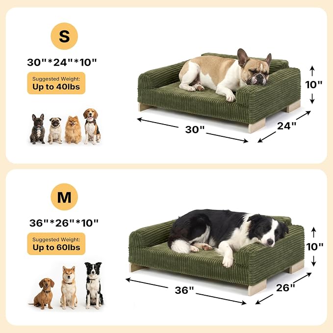 Veehoo Elevated Dog Bed Indoor, Wood Furniture Style Dog Couch Sofa | Small medium dogs sofa, sturdy wood frame, washable cover, easy assembly, supportive foam