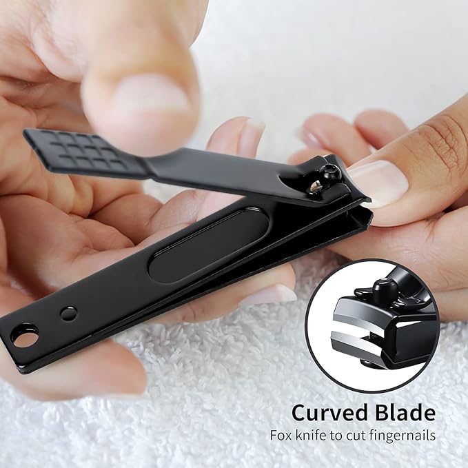 Nail Clippers Set, Sharp Stainless Steel Fingernail and Toenail Clippers, Nail Clippers for Thick Nails or Ingrown Nails, Perfect 4 pcs Black Nail Cutter for Men/Women/Kids, Set Include Nail File.