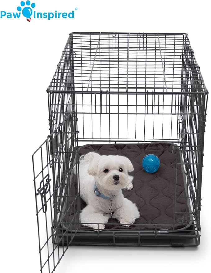 Paw Inspired Washable Padded Crate Mats for Dogs, Gray, 29x18 Inch | Fits 30-inch Kennels, Leakproof, Waterproof Bottom, Plush Dog Pad, Pet Bed