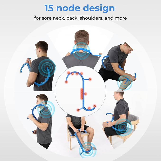 Detachable Trigger Point Massage Cane, Button-Release Design Massage Hook for Back, Neck & Shoulder Pain Relief, Pressure Point Massage Tool for Muscle Recovery (Large, Blue)