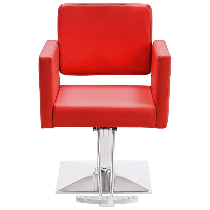 BarberPub Salon Chair for Hair Stylist, Hydraulic Stylist Chair, Adjustable Height, PVC Leather, 360 Degrees Swivel, Barbershop, Home Salon, Adult 8821 (Red)