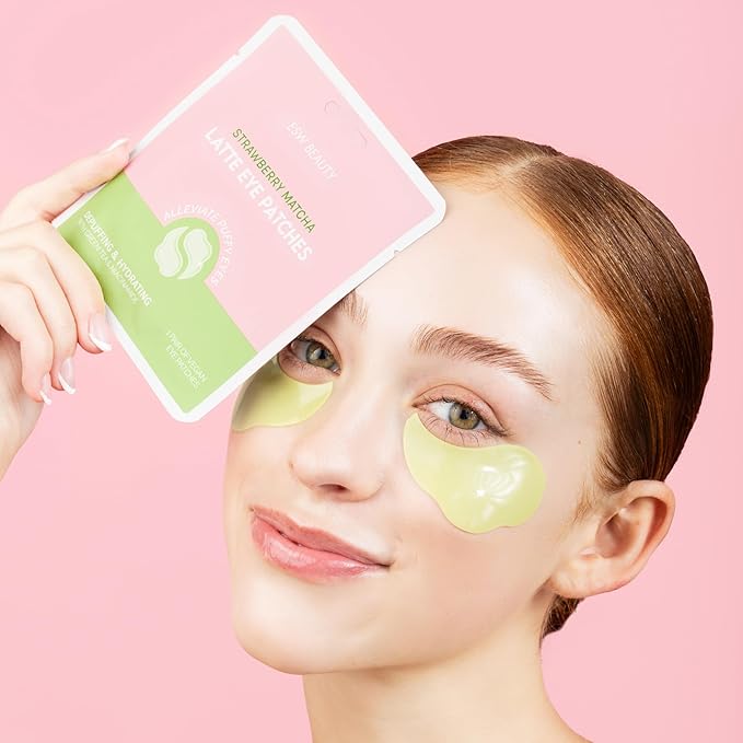ESW Beauty Strawberry Matcha Latte Under Eye Patches – Depuffing & Hydrating – Vegan Hydrogel with Green Tea for Refreshing, Nourished Under Eyes