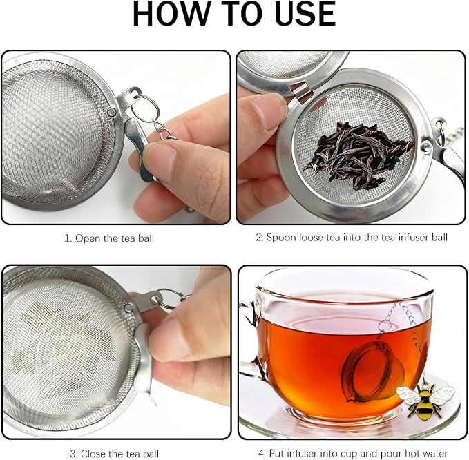 2 Pack Stainless Steel Tea Infuser with Sunny Yellow Bee & Blossom Charm - Handmade Mesh Tea Ball Strainers for Loose Leaf Tea, Elegant Tea Diffusers for Loose Tea Tea Accessories