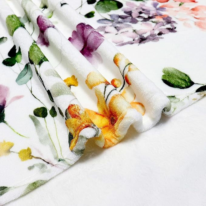Watercolor Flowers Throw Blanket Botanical Floral Throw Blanket Ultra Soft Flannel Fleece Bed Blanket Cozy Fuzzy Plush Couch Cover Lightweight Wildflowers Plants Blanket for Sofa Bed 50" X 60"