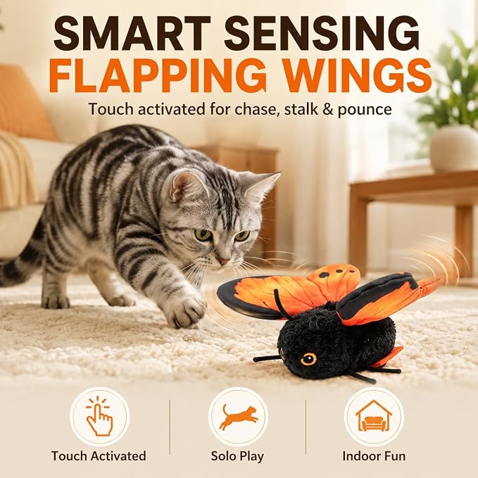 Smart Sensing Flapping Butterfly Toy - Cat Interactive Toys (Blue)
