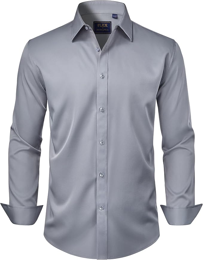 J.VER Men's Dress Shirts Solid Long Sleeve Stretch Wrinkle-Free Formal Shirt Business Casual Button Down Shirts