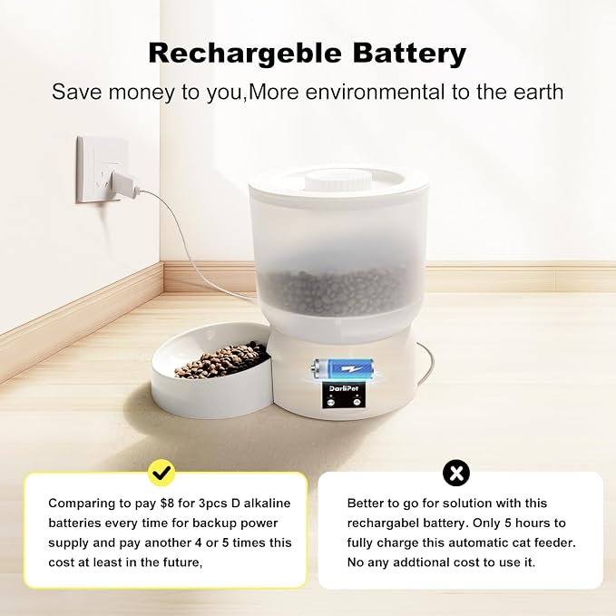 Automatic Cat Feeder with 270-Day Battery Life, Rechargeable Auto Cat Feeder with Slow Feed Mode & Very Quiet Dispensing, 2.5L Bluetooth Small cat Food Dispenser for Cats & Small Dogs