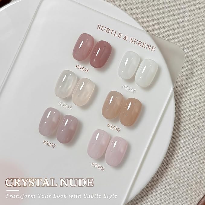 GAOY Jelly Nude Gel Nail Polish Set, 6 Transparent Colors Sheer Milky White Pink, UV Light Cure Gel Polish for Nail Art DIY at Home