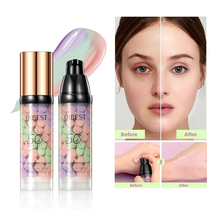 SPF 50 Color Correcting Sunscreen Face Primer, 3 in 1 Three-Colour Color Corrector & Hydrating Concealer Cream, Lightweight Oil-Free, Conceals Dark Circles, Acne Scars, Redness for Radiant Skin