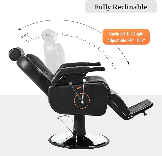 Professional Barber Chairs for Barbershop,Reclining Salon Chairs for Hair Stylist with Heavy Duty Hydraulic Pump/Headrest/ Footrest,360° Rotation, Tattoo Chair Shampoo Equipment For Beauty Shop
