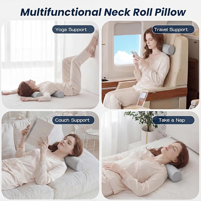 Neck Roll Cervical Pillow for Neck Pain Relief - Memory Foam Neck Pillow for Bed | Round Neck Pillows for Sleeping (Grey, X-Small - 3.5" H)