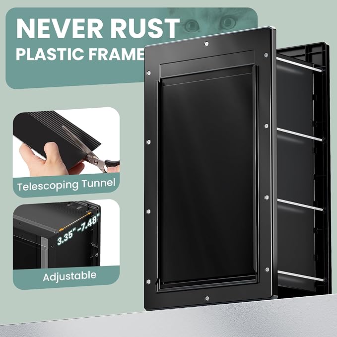 3-Flaps Large Dog Door for Wall, Pets Up to 100 lb | Insulation Flap, Magnetic Flaps, Durable Plastic Frame, Closing Panel, Resist Extreme Weather, Never Rust, Easy Installation