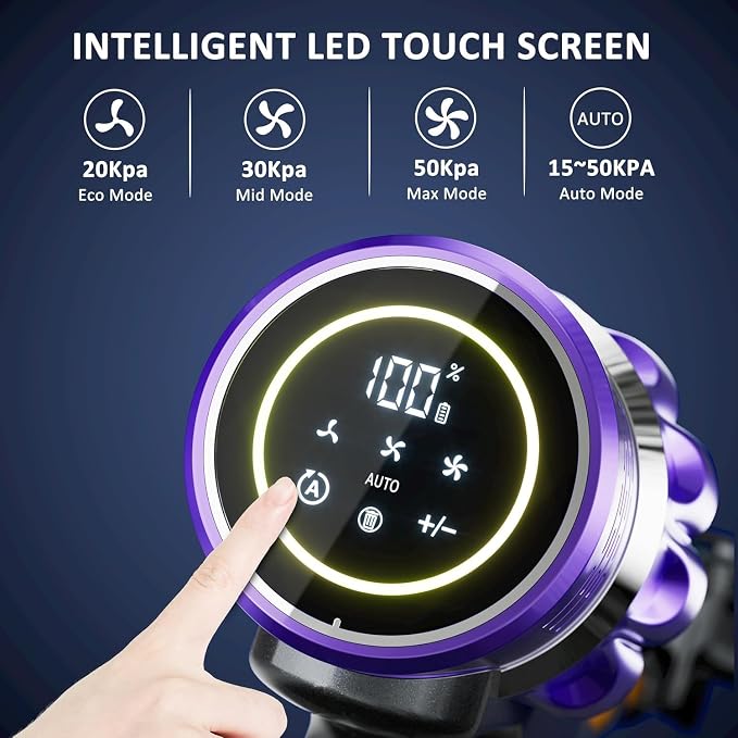 Cordless Vacuum Cleaner, 560W/50KPA/70Mins Vacuum Cleaners for Home with Auto Dust Detection/LED Touch Display, Stick Vacuum Cordless Rechargeable, Pet Vacuum for Pet Hair,Hardwood Floor,Carpet