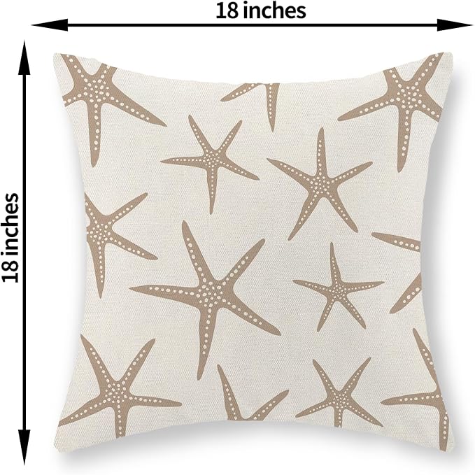 Brown Tan Starfish Pillow Covers 18x18 Inch Set of 2 Coastal Throw Pillows Spring Summer Nautical Ocean Theme Beach Decorative Pillow Cases Linen Outdoor Decor Cushion Case for Home Bedroom