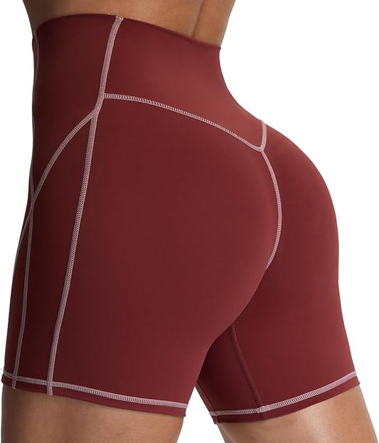 Aoxjox Lexi Lined Workout Biker Shorts for Women Tummy Control High Waisted Exercise Athletic Gym Running Yoga Short 6"