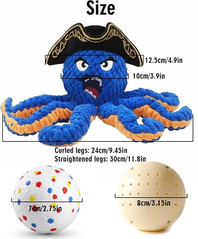2026 Interactive Dog Toys, Self Moving Octopus Dog Toy Set with 2 Balls - Automatic Wobble Ball & Durable Chew Ball, 4-in-1 Squeaky Plush Enrichment Toy to Keep Them Busy for Medium Large Dogs
