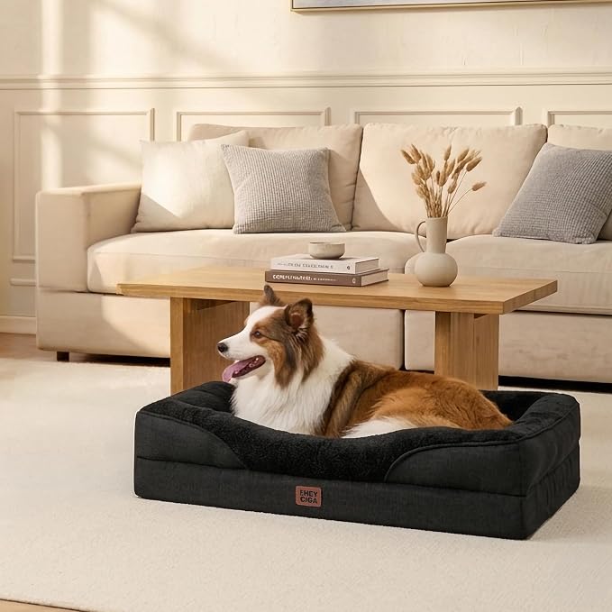EHEYCIGA Orthopedic Dog Bed for Large Dog, Memory Foam Dog Couch, Black | 41x27 Inch Large Sized Dog Sofa with Sides, Waterproof Liner & Washable Removable Cover, Bolster Pet Couch