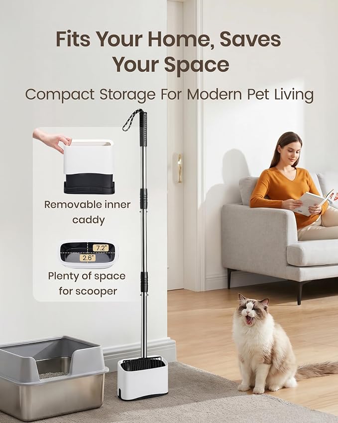 Cat Litter Scoop with Holder 43" Metal Litter Scooper with Stainless Steel Long Handle, Large Kitty Box Scooper Heavy Duty Deep Shovel for Fast Sifting, Dog Waste Scooops for Outside Pet Poop