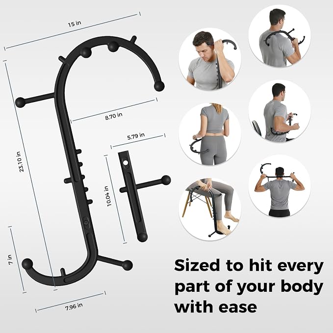 Detachable Trigger Point Massage Cane, Button-Release Design Massage Hook for Back, Neck & Shoulder Pain Relief, Pressure Point Massage Tool for Muscle Recovery (Large, Black)