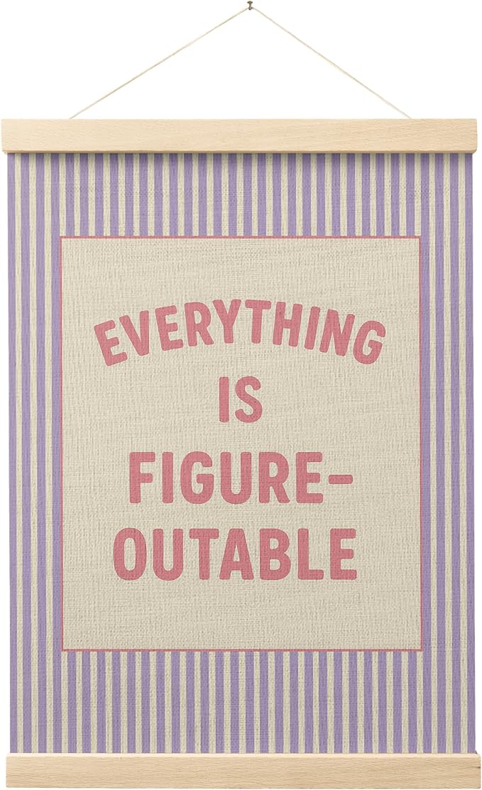 FGFK Everything Is Figureoutable Positive Affirmations Wall Art Poster Hanger Frame, Preppy Pink and Purple Inspirational Canvas Prints Framed Wall Decor for Office Classroom Home Bedroom, 12x16 Inch