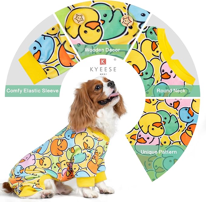 KYEESE Velvet Dog Pajamas for Small Dogs Soft Onesie Shirt, Colorful Duck | 4-Way Stretch, Lightweight & Breathable, Reduces Shedding, Gentle on Sensitive Skin, Recovery Support, Easy Potty Breaks