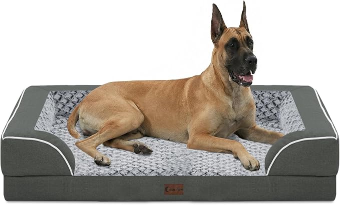Orthopedic Dog Bed for Extra Large Dogs, 53x42in, Dark Grey | Orthopedic Foam Relieves Joint Pressure, Bolsters Supports Head And Neck, Washable Cover, Non-Slip Bottom