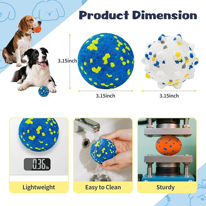 HIPPIH Indestructible Squeaky Dog Toys, Blue+Orange+White, 3inch+2.95inch