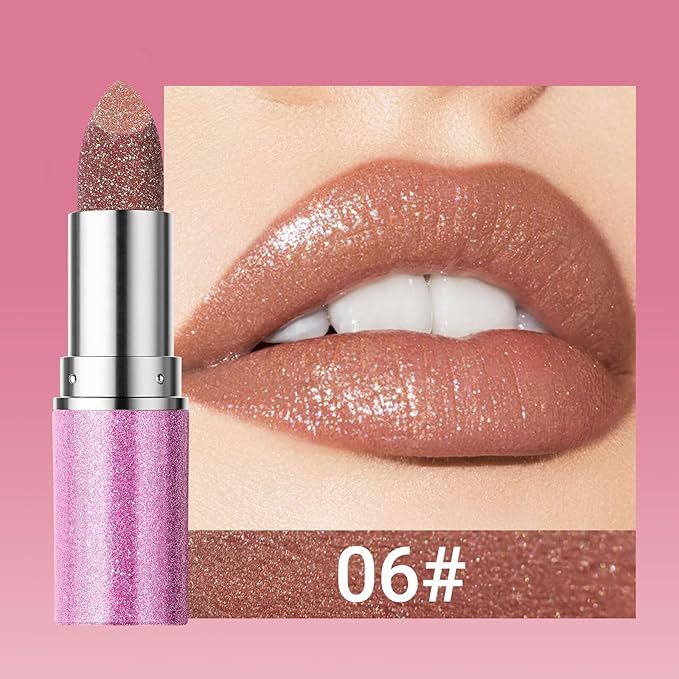 Erinde Glitter Shine Lipstick, Pearl Diamond Shimmery Creamy Lipcolor, Hydrating Glimmer Finish Lipsticks with Creamy Texture, Long Lasting High Pigmented Metallic Lip Stick, 06 Gilded Bronze