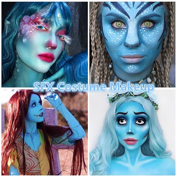 Go Ho 6 Colors Blue Face Body Paint,Cream Washable Formula Face Painting for Halloween Cosplay,Body Paint FX Makeup Palette,Professional Face Paint Blue Makeup