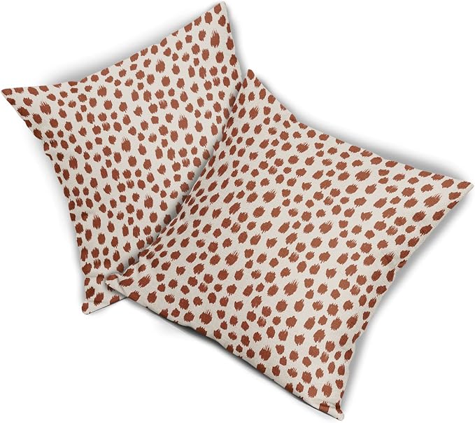 Burnt Orange Cream Pillow Covers 20x20 Set of 2 Boho Design Polka Dot Throw Pillows Modern Brush Strokes Print Decorative Outdoor Pillowcase Square Cushion Cover Linen Pillow Case for Sofa Couch Bed