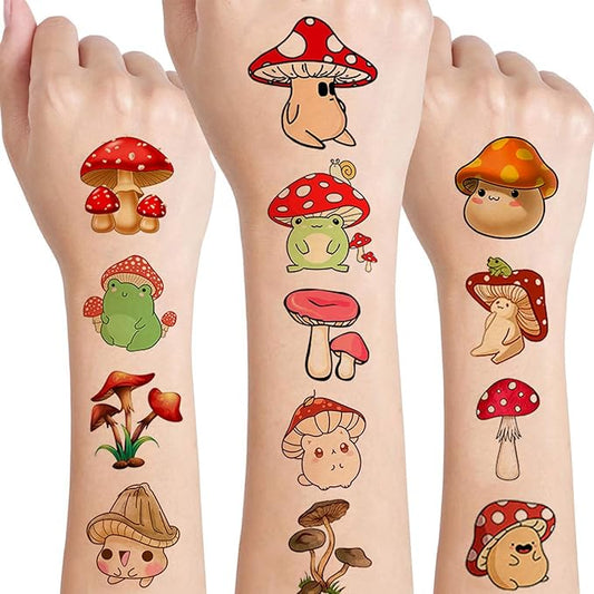 12 Sheets Mushroom Temporary Tattoos for Kids, Mushroom Birthday Party Supplies Decorations Cute Fake Tattoos Mushroom Party Favors for Boys Girls Children Goodie Bag Fillers Party Gifts Stickers