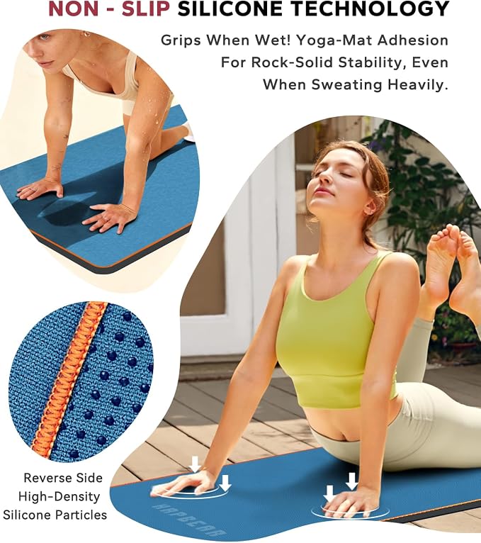 HAPBEAR 2 Pack Hot Yoga Towel with Non-Slip Grip Dots, 72" x 24" - Super Absorbent, Soft Microfiber Yoga Mat Towel for Bikram, Gym, Pilates - Blue