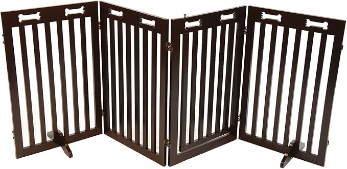 Arf Pets Freestanding Dog Gate with Door, 4 Panel 360 configurable Wooden Fence, 80" Wide, 31.5" High, Set of Foot Supporters Included, for Indoor Use