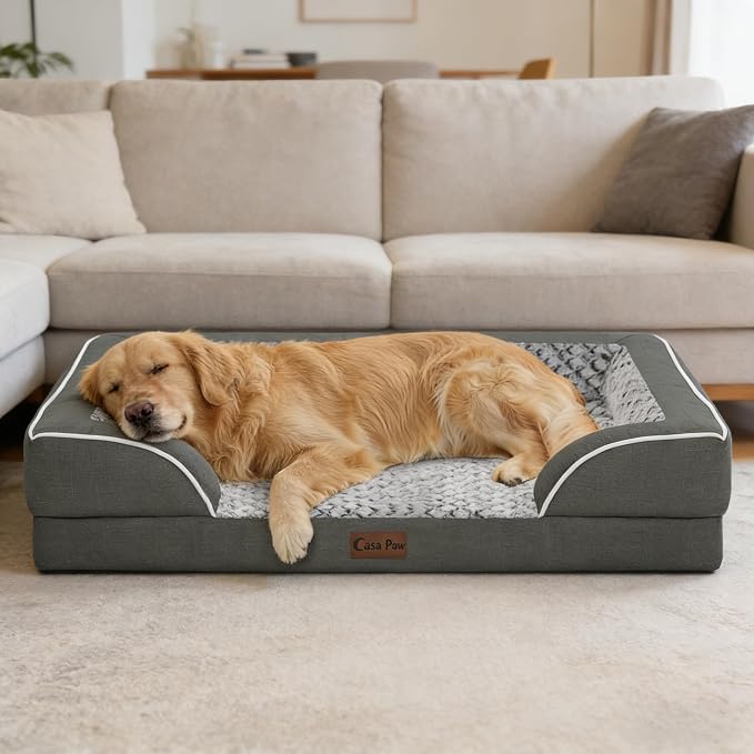 Orthopedic Dog Bed for Extra Large Dogs, 45x35in, Dark Grey | Orthopedic Foam Relieves Joint Pressure, Bolsters Supports Head And Neck, Washable Cover, Non-Slip Bottom