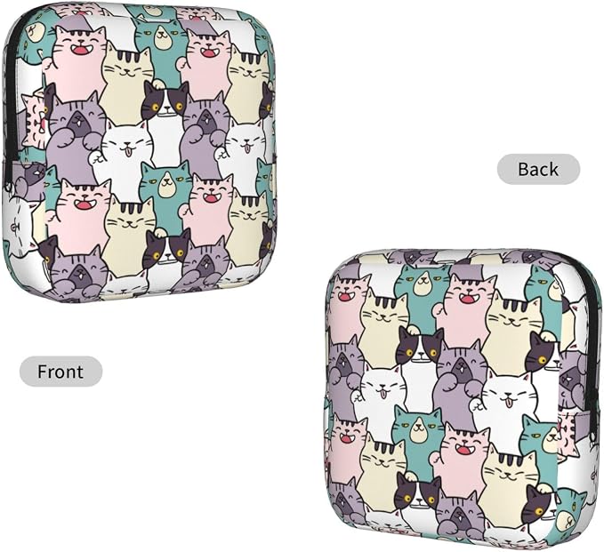 Cute Cartoon Cat Cats Kitty Kitten Kitties Period Bag For Women,Portable Sanitary Napkin Period Pad Pouch For Purse, Small Make Up Bags