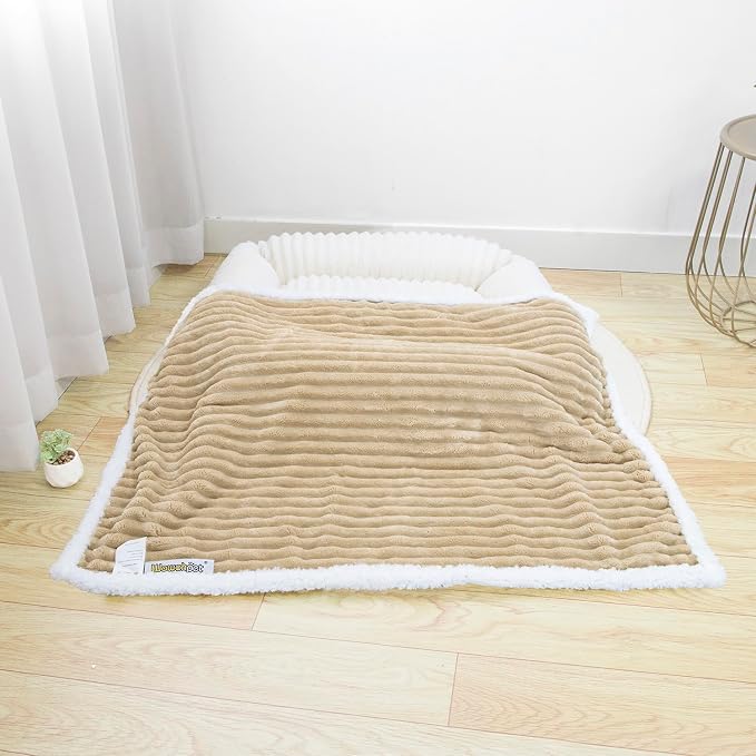 Waterproof Dog Blanket Brown 40x50 in | Soft Pet Cat Blanket Cozy Calming Sherpa Corduroy Fleece Reversible Furniture Bed Protector for Dogs Cats Machine Washable