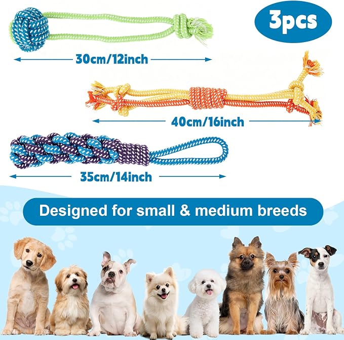 3Pcs Dog Rope Toys for Puppy, Dog Chew Toy for Medium&Small Dog