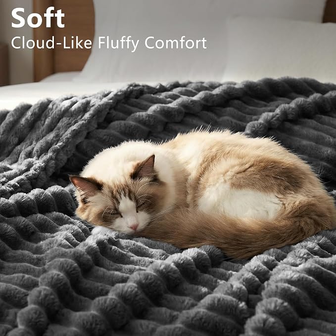 HIMEET Charcoal Grey Twin Blanket for Bed, 300GSM Ribbed Fleece, 60 x 80 in | Ultra Soft Flannel, All-Season Lightweight Warmth, Bed Layering Pick & Dorm Essential, Gift for Men & Women, Machine Washable
