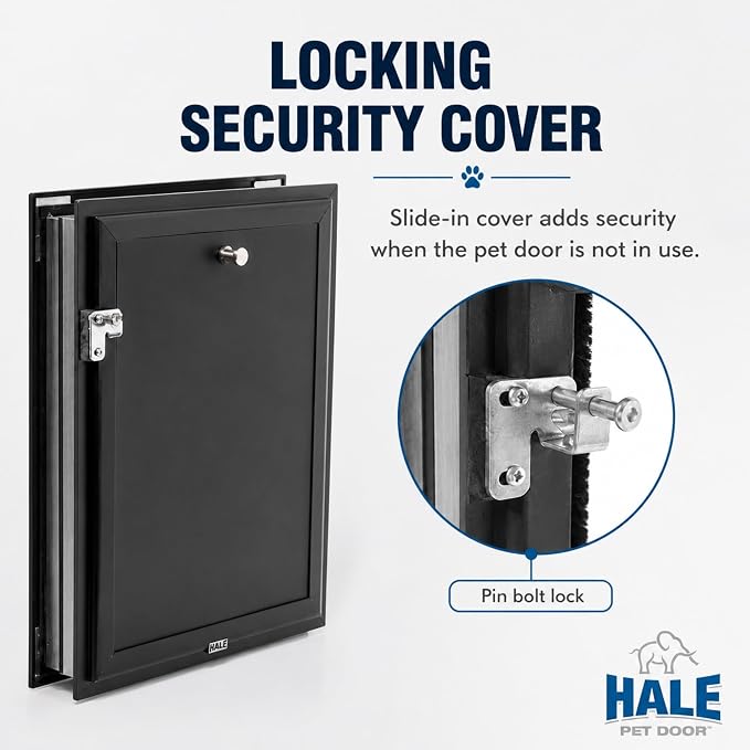 Door Model | Cat & Dog Doors | Energy Efficient Double Vinyl Flaps | Locking Security Cover | Skilled Install Required | Heavy Frame of Extruded Aluminum | Steel Reinforced Corners | Hale Pet Door