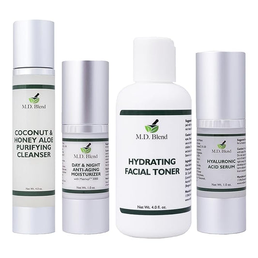 Complete Skincare Set | Cleanser, Toner, Hyaluronic Acid Serum & Anti-Aging Moisturizer | Vegan, Non-Toxic Face Care Routine for Hydration, Rejuvenation & Youthful Complexion
