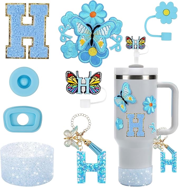 15PCS Cup Accessories Set for Stanley Cup 30oz 40oz Tumbler with Handle, Including Silicone Straw Cover and Boot, Spill Proof Stopper, Stanley Charms, Handle Charm, Initials Sticker