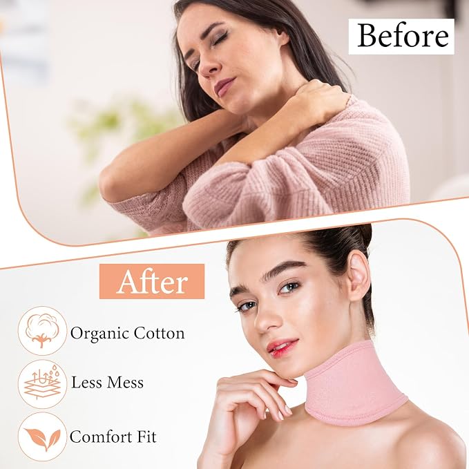 ElevateTech Castor Oil Pack for Thyroid Neck, 3 Pcs Reusable Organic Castor Oil Neck Wrap Compress Packs Comfort Flannel for Women Men Necks Care, Anti Oils Leak, Oils Not Included, White, Khaki, Pink