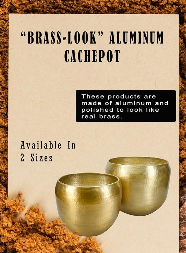 Serene Spaces Living Brass-Look Aluminum Cachepot: Handcrafted in India, Elegant Wedding & Home Decor, Vintage Planter for Indoor Plants, Flowers, Table Centerpieces, and Ornamental Display, KIT of 2