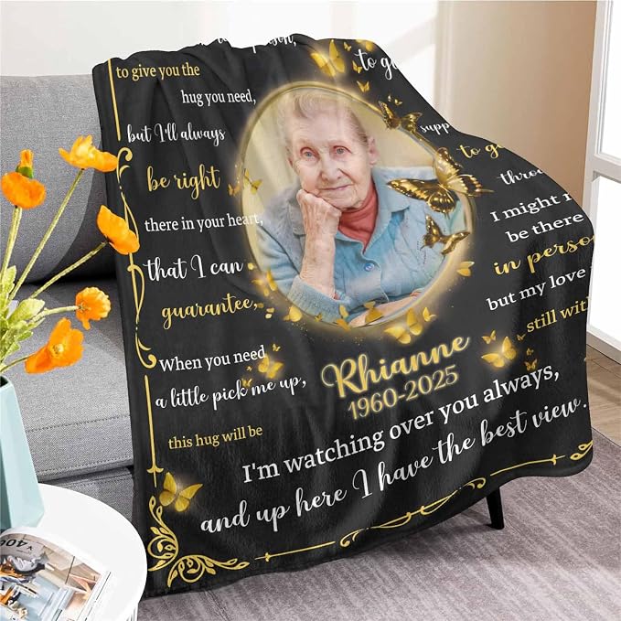 Custom Memorial Blanket with Photo - Sympathy Gift for Loss of Loved One