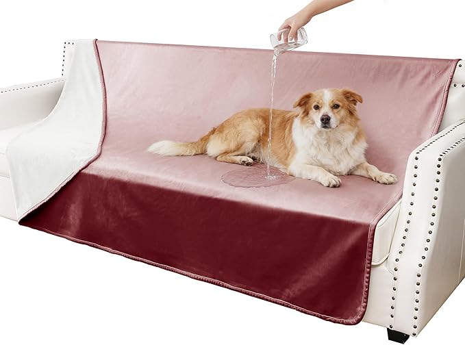 Waterproof Blanket - Reversible Dog Throw as Furniture Protector | Soft Velvet & Flannel, TPU Leak-Proof Liner, Machine Washable, Fits Couch and Bed, 68" x 82", Burgundy/Cream