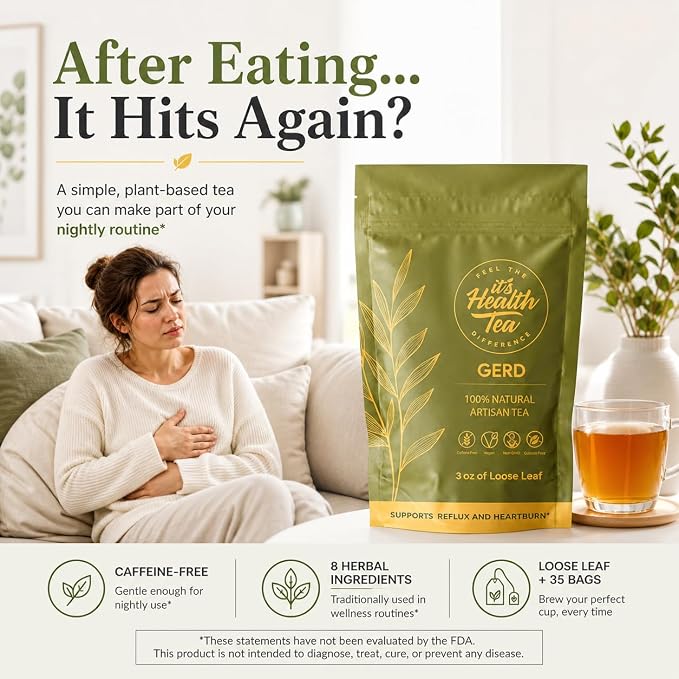 GERD Relief Herbal Tea: 8-Digestive Herb Blend, Natural Acid Reflux & Heartburn Aid, Pre/Post Meal Support, 3oz with 35 Bags